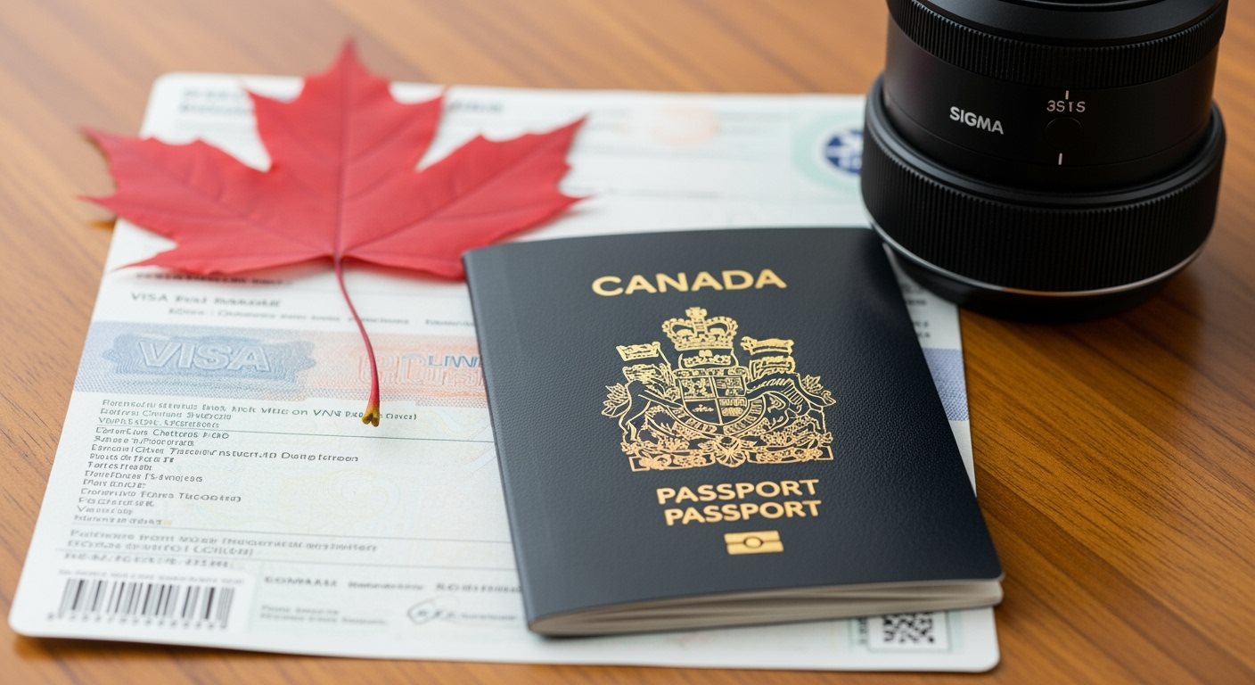 Canadian visa documents and passport